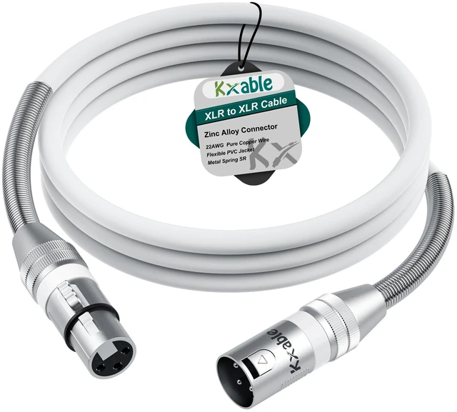 Main image of Premium XLR Cable 6 FT, 3 Pins XLR Microphone Male to Female Cord, White | Balanced Mic, 22AWG Pure Copper, Metal Spring SR, Zinc Alloy Plug, for Speaker, Mixing Board, Podcast, with 5 Ties, OD: 6.5mm
