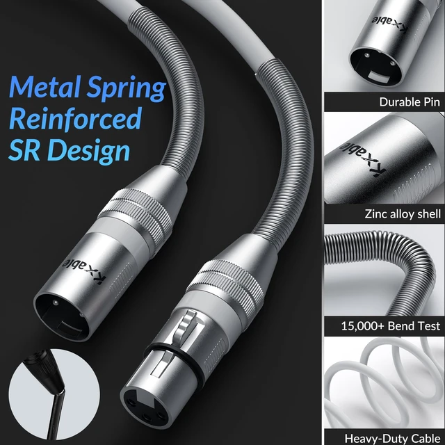 Alt view image 2 of 7 - Premium XLR Cable 6 FT, 3 Pins XLR Microphone Male to Female Cord, White | Balanced Mic, 22AWG Pure Copper, Metal Spring SR, Zinc Alloy Plug, for Speaker, Mixing Board, Podcast, with 5 Ties, OD: 6.5mm