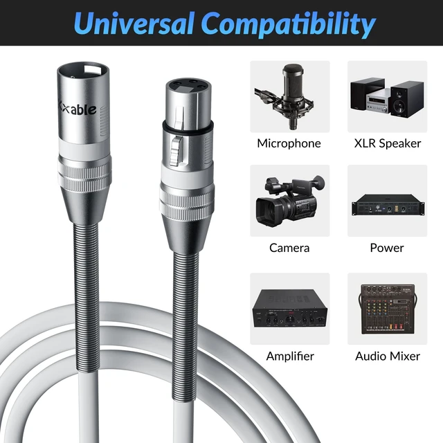 Alt view image 7 of 7 - Premium XLR Cable 6 FT, 3 Pins XLR Microphone Male to Female Cord, White | Balanced Mic, 22AWG Pure Copper, Metal Spring SR, Zinc Alloy Plug, for Speaker, Mixing Board, Podcast, with 5 Ties, OD: 6.5mm