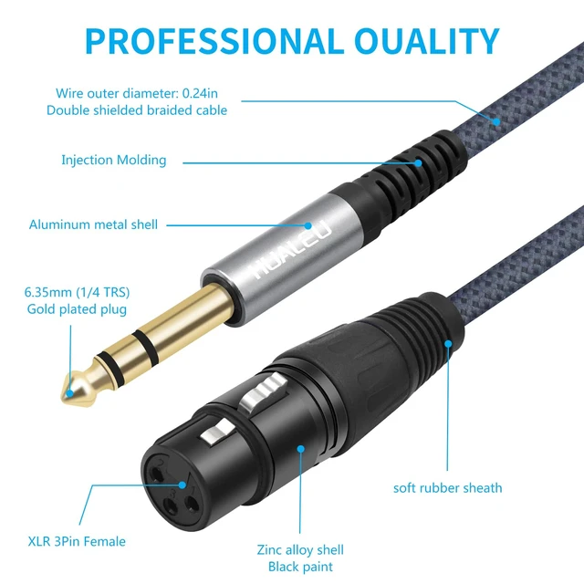 Alt view image 3 of 7 - 2 Pack 1/4 TRS Male to 3Pin XLR Female Microphone Cable,Balanced 6.35mm TRS to XLR Female Braid Quarter inch Cable for Mixer Microphone Active Speakers-3Feet
