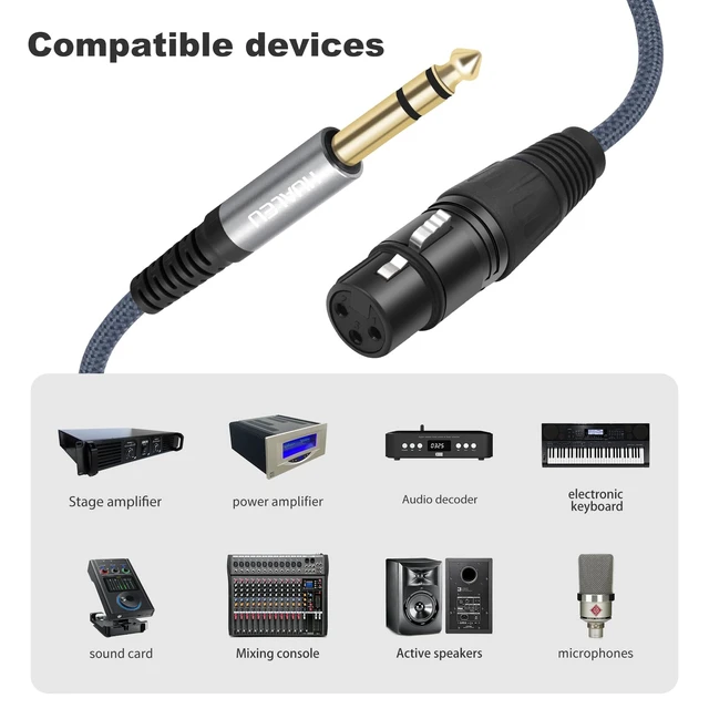 Alt view image 4 of 7 - 2 Pack 1/4 TRS Male to 3Pin XLR Female Microphone Cable,Balanced 6.35mm TRS to XLR Female Braid Quarter inch Cable for Mixer Microphone Active Speakers-3Feet