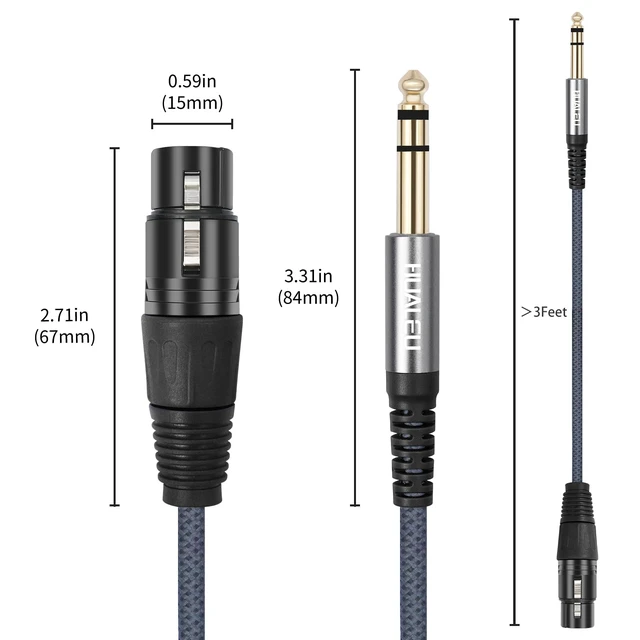 Alt view image 6 of 7 - 2 Pack 1/4 TRS Male to 3Pin XLR Female Microphone Cable,Balanced 6.35mm TRS to XLR Female Braid Quarter inch Cable for Mixer Microphone Active Speakers-3Feet