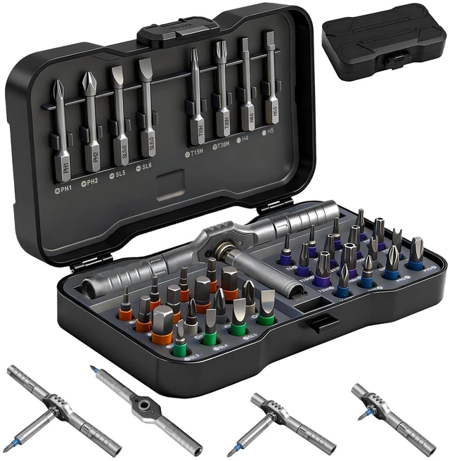 Main image of 42 in 1 Magnetic Ratchet Screwdriver Set, DIY Ratchet Screwdriver Set, Multi Bit Magnetic Drive Set with Detachable Ratchet Handle, Portable Gray Repair Tool Kit for Furniture, Computer, Bicycle