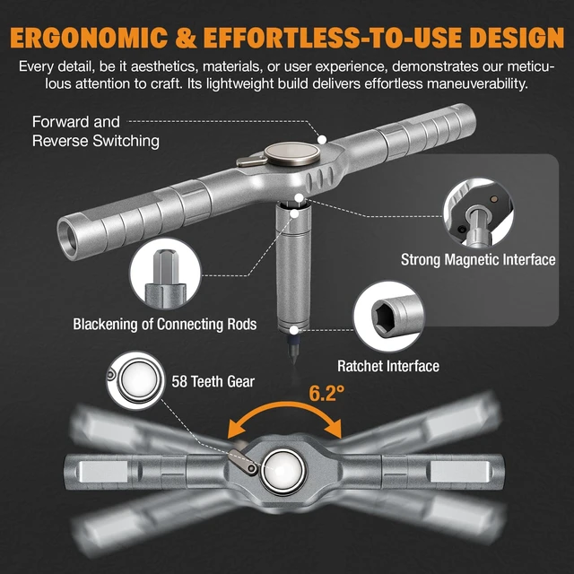 Alt view image 3 of 7 - 42 in 1 Magnetic Ratchet Screwdriver Set, DIY Ratchet Screwdriver Set, Multi Bit Magnetic Drive Set with Detachable Ratchet Handle, Portable Gray Repair Tool Kit for Furniture, Computer, Bicycle