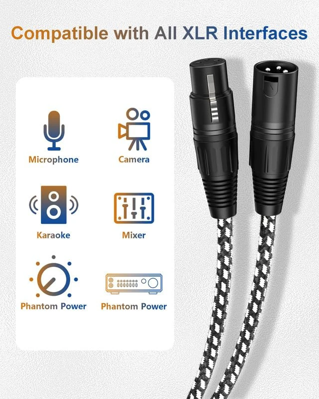 Alt view image 6 of 7 - Short XLR Cables 2ft 2 Pack, XLR Microphone Cable Nylon Braided | Balanced Shielded Cord with 3-Pin XLR Male to Female for Microphones Recording, Mixer, Amplifier, Speaker Systems