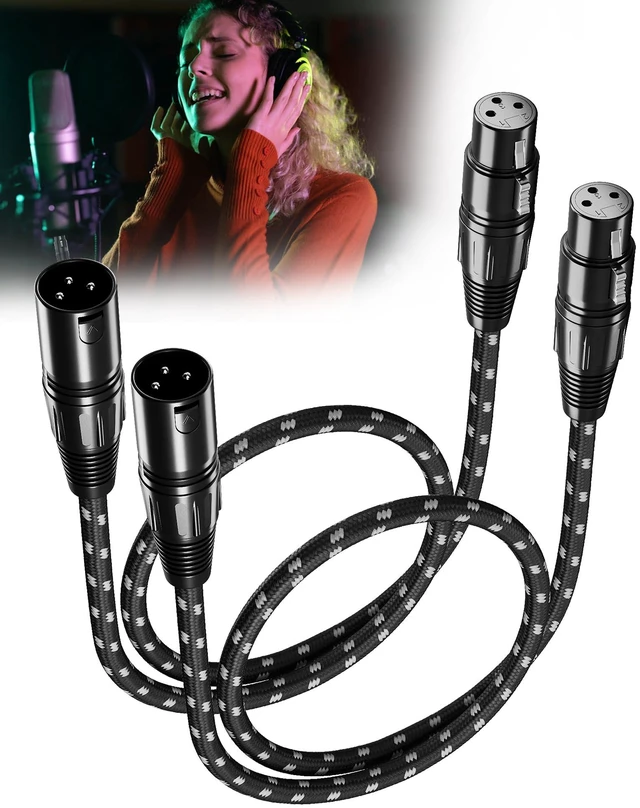 Main image of Short XLR Cables 2ft 2 Pack, XLR Microphone Cable Nylon Braided | Balanced Shielded Cord with 3-Pin XLR Male to Female for Microphones Recording, Mixer, Amplifier, Speaker Systems