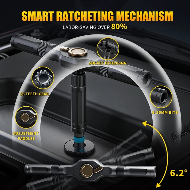 Alt view image 3 of 7 - 24 in1 Magnetic Screwdriver Set, Multi-Bit Ratchet Screwdriver Kit with S2 Steel Precision Bits,Detachable T-Handle Ratchet Screwdriver Set for PC,Bicycle, Electronics, Furniture, DIY, Gift for Him