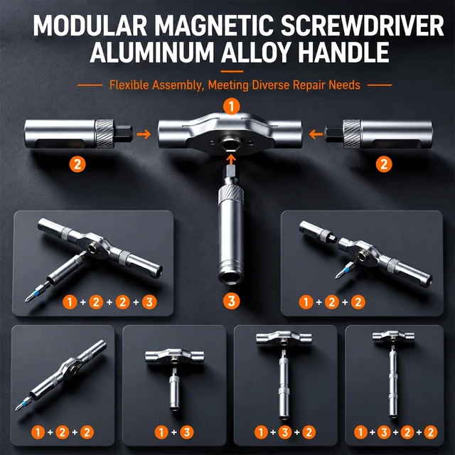Alt view image 3 of 7 - 42 in 1 Magnetic Screwdriver Set, Ratcheting Screwdriver Set with T Handle and S2 Steel Bits, Repair Tool Kit for Computer, Eyeglass, Bicycle, Watch, Furniture and Daily DIY