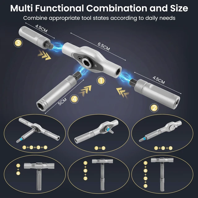 Alt view image 3 of 7 - 42 in 1 Magnetic Ratchet Screwdriver Set - S2 Steel, T Handle | 42 S2 Steel Bits, Aluminum T Handle, 80% Effort Saving - Phillips, Flathead, Torx, Hex - Portable Case, SIM Tool, Tweezer
