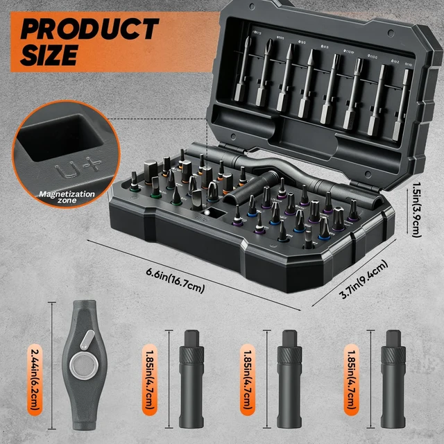 Alt view image 7 of 7 - 42-in-1 Magnetic Ratchet Screwdriver Set With T-Handle Grey | Multi Bit Screwdriver Set,Magnetic T-Handle,with Storage Case Repair Tool Kit For Bicycles,Furniture,DIY And Gifting