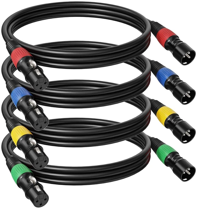 Main image of 4Pack 6ft ColorCoded XLR Cables, Male to Female Microphone Cable | OFC OxygenFree Copper Mic Cord, Professional Microphone Cord for Mixer, Amp, Podcast, Stage & Recording Studio Equipment