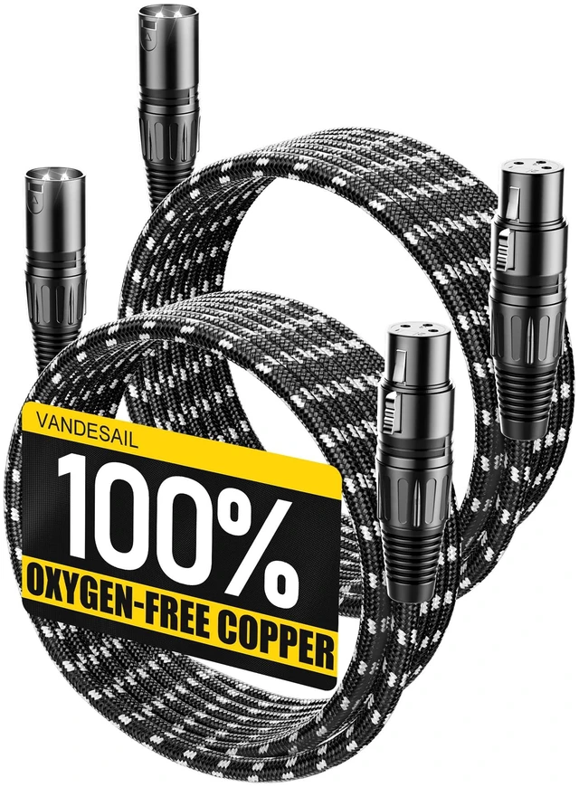 Main image of Microphone Cable XLR Cables 15 Feet 2 Pack,OFC Balanced Shielded | Nylon Braided Mic Cord 15ft,3 Pin XLR Male to Female for Recording,Mixer,Speaker,Amplifiers,PA,Oxygen-Free Copper Black