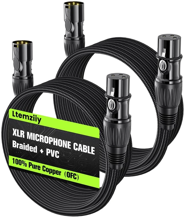Main image of XLR Cable 10ft 2 Pack, Dual Shielded OFC XLR Microphone Cable | Male to Female Braided Balanced Mic Cord with Gold-Plated 3-Pin for Mixer, Speaker Systems, 10 Feet
