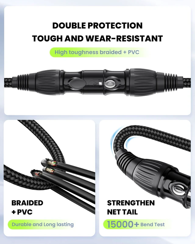 Alt view image 2 of 7 - XLR Cable 10ft 2 Pack, Dual Shielded OFC XLR Microphone Cable | Male to Female Braided Balanced Mic Cord with Gold-Plated 3-Pin for Mixer, Speaker Systems, 10 Feet