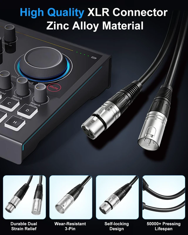 Alt view image 2 of 7 - 2Pack 25ft XLR Cables, Professional Microphone Cable, MaleFemale | Premium OFC HeavyDuty Mic Cord, Sturdy Microphone Cord with Metal Connectors for Mixer, Amp, Podcast, Stage & Studio