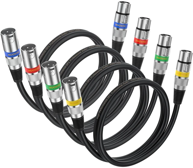 Main image of XLR Cables 3FT 4 Pack, Balanced 3 Pin XLR Male to Female | Color Coded, Low Noise, Dual Shielded OFC XLR Microphone Cable, metal connectors, for Studio, mixers and speakers, DMX Cable