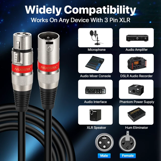 Alt view image 3 of 6 - XLR Cables 3FT 4 Pack, Balanced 3 Pin XLR Male to Female | Color Coded, Low Noise, Dual Shielded OFC XLR Microphone Cable, metal connectors, for Studio, mixers and speakers, DMX Cable