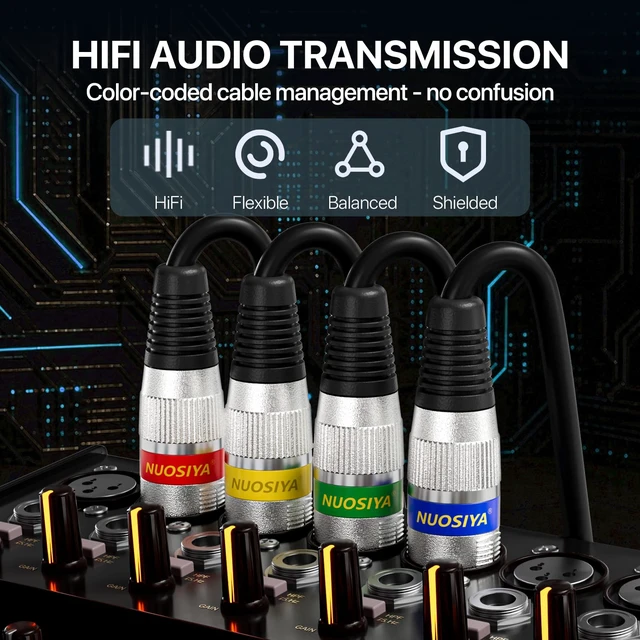 Alt view image 6 of 6 - XLR Cables 3FT 4 Pack, Balanced 3 Pin XLR Male to Female | Color Coded, Low Noise, Dual Shielded OFC XLR Microphone Cable, metal connectors, for Studio, mixers and speakers, DMX Cable