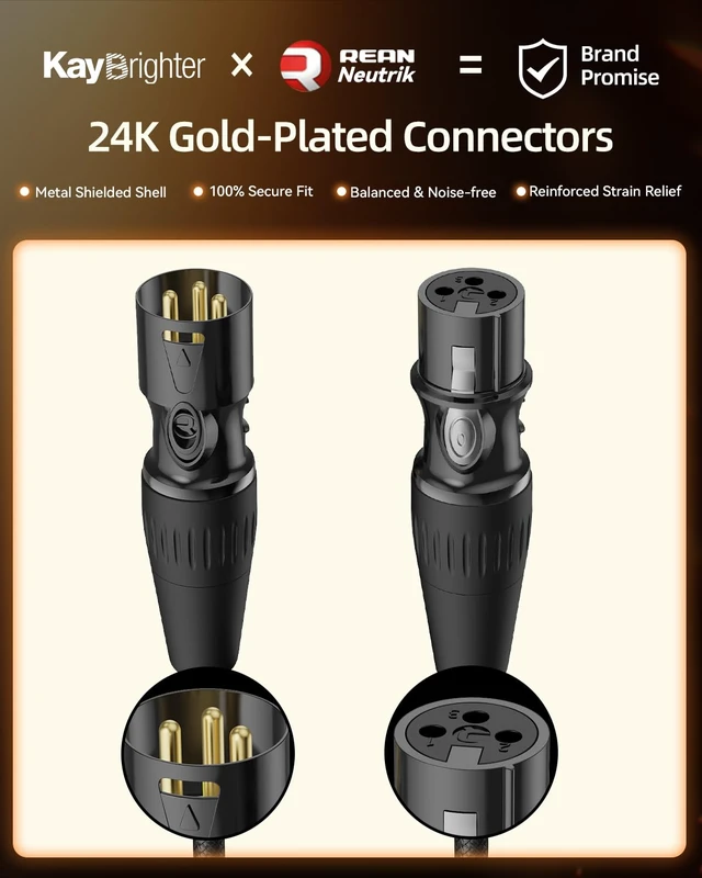Alt view image 3 of 7 - XLR Cables 15ft Balance Microphone Cable 99.99% OFC, Rean-Neutrik Gold Connectors, Premium Male to Female XLR Mic Cord, Noise-Free Hi-Fi XLR Cable Durable Nylon Braided for Recording