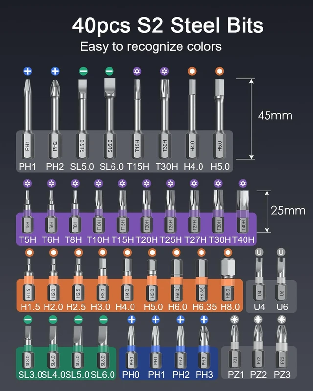 Alt view image 6 of 7 - 43 in 1 Ratchet Screwdriver Set with T-Handle, Magnetic Screwdriver Kit with 40 S2 Steel Bits, Precision Ratchet Wrench, Metal Pry Bar, Repair Tool Kit for Electronics Furniture Bike Home DIY