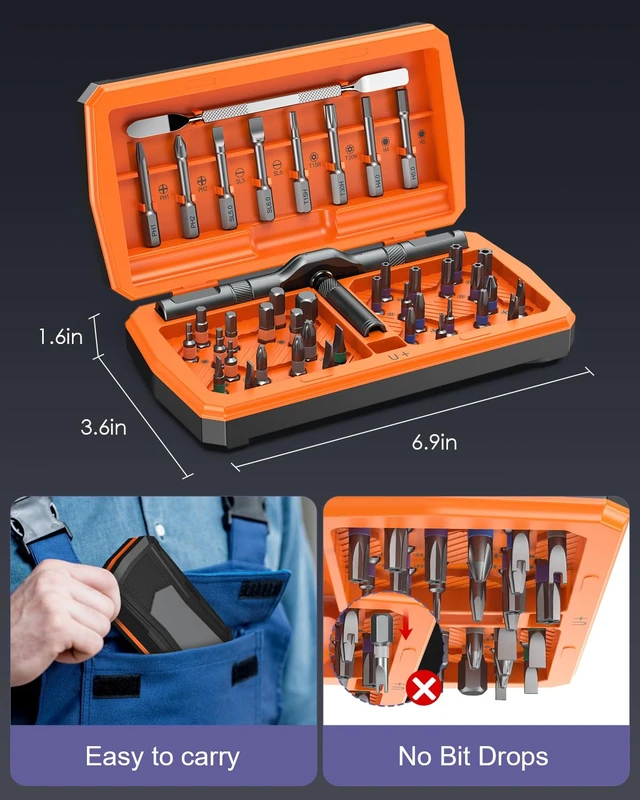 Alt view image 7 of 7 - 43 in 1 Ratchet Screwdriver Set with T-Handle, Magnetic Screwdriver Kit with 40 S2 Steel Bits, Precision Ratchet Wrench, Metal Pry Bar, Repair Tool Kit for Electronics Furniture Bike Home DIY