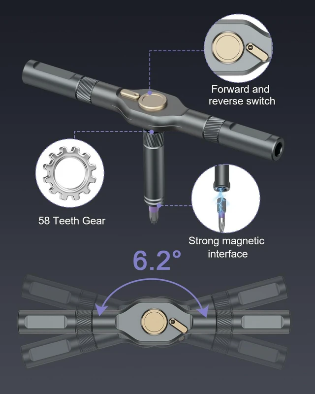 Alt view image 4 of 7 - 43 in 1 Ratchet Screwdriver Set with T-Handle, Magnetic Screwdriver Kit with 40 S2 Steel Bits, Precision Ratchet Wrench, Metal Pry Bar, Repair Tool Kit for Electronics Furniture Bike Home DIY