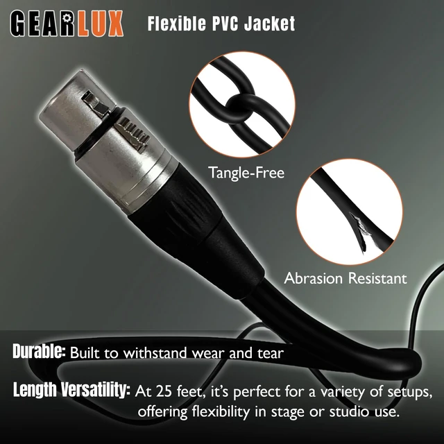 Alt view image 6 of 7 - XLR Microphone Cable, Fully Balanced, Male to Female, 25 Feet - 2 Pack