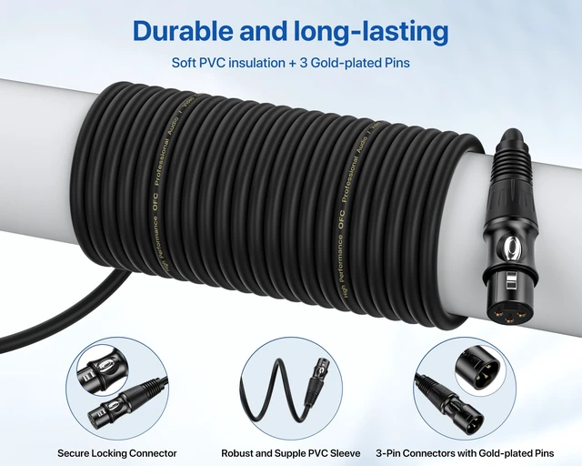 Alt view image 3 of 7 - XLR Cables 1.5 Ft 10 Packs - Male to Female Microphone Cable Mic Cable | With 3-Pin Balanced Shielded XLR Speaker Cables for Microphones, Radio Station, Stage Lighting
