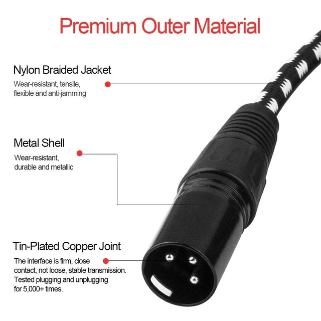 Alt view image 7 of 7 - XLR Cables 25ft 2Pack, Durable Nylon Braided XLR Microphone Cable | OFC conductors, double shielding, balanced 3-pin XLR, metal connectors, for microphones, mixers and speakers