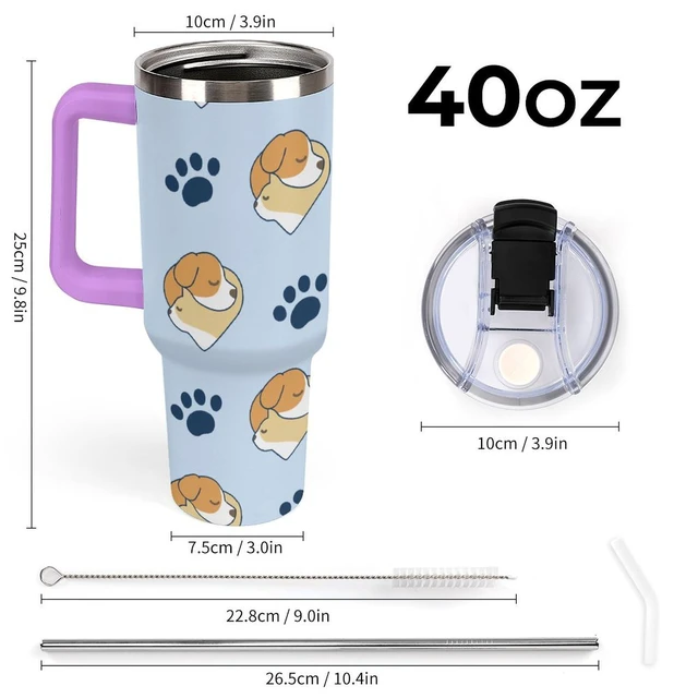 Alt view image 2 of 7 - HERCHA Cute Sleeping Dog Print Insulated Tumbler with Handle, Lid and Staw LeakProof Vacuum 40oz Stainless Steel Coffee Travel Mug LargeCapacity Reusable Water Cup for Women Men Birthday Gifts
