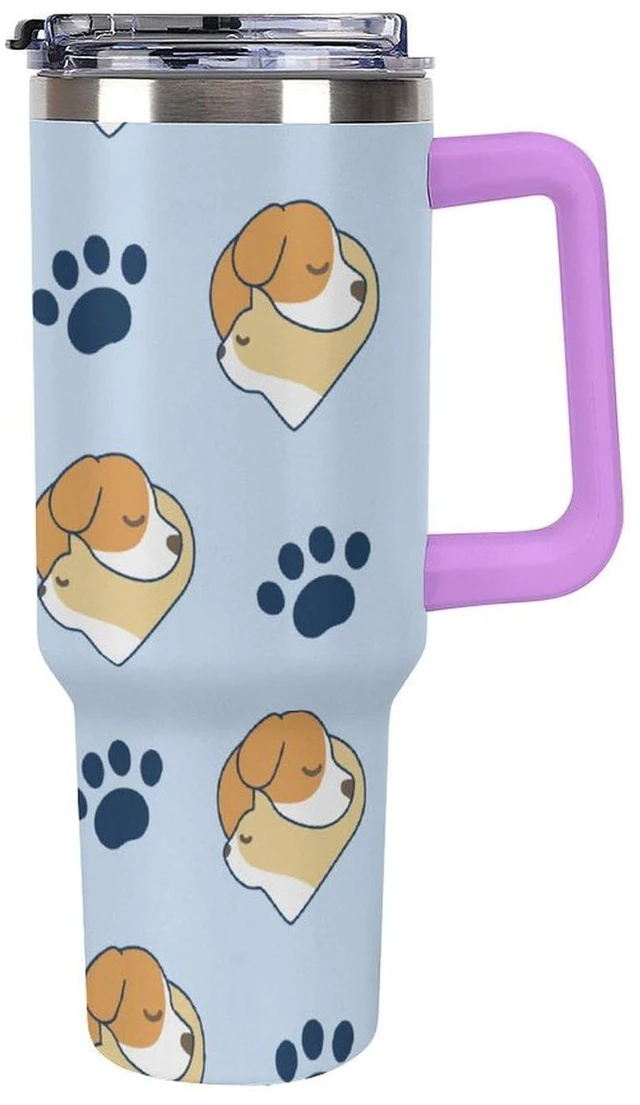 Main image of HERCHA Cute Sleeping Dog Print Insulated Tumbler with Handle, Lid and Staw LeakProof Vacuum 40oz Stainless Steel Coffee Travel Mug LargeCapacity Reusable Water Cup for Women Men Birthday Gifts