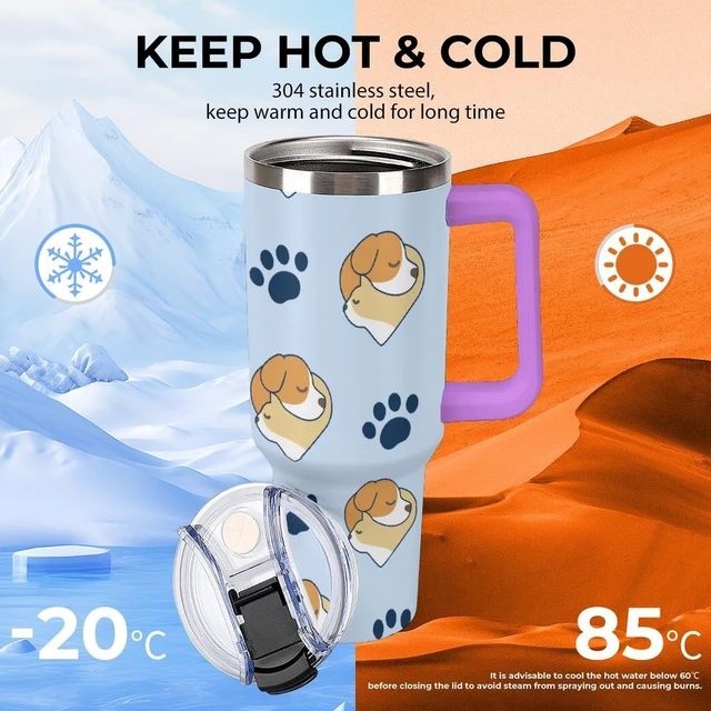 Alt view image 5 of 7 - HERCHA Cute Sleeping Dog Print Insulated Tumbler with Handle, Lid and Staw LeakProof Vacuum 40oz Stainless Steel Coffee Travel Mug LargeCapacity Reusable Water Cup for Women Men Birthday Gifts