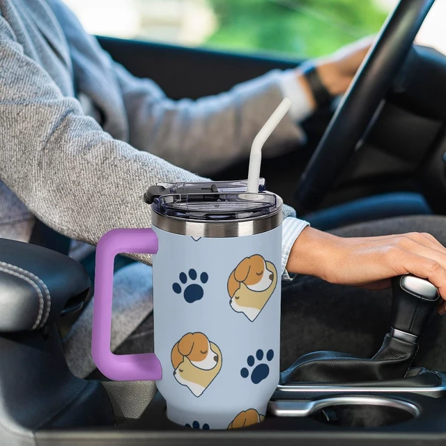 Alt view image 7 of 7 - HERCHA Cute Sleeping Dog Print Insulated Tumbler with Handle, Lid and Staw LeakProof Vacuum 40oz Stainless Steel Coffee Travel Mug LargeCapacity Reusable Water Cup for Women Men Birthday Gifts