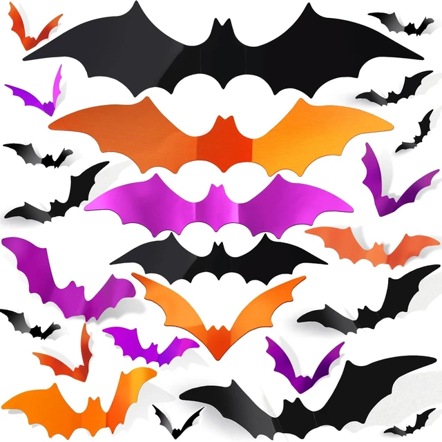 Main image of FANDAMEI 140PCS Halloween Bats Wall Decor, Bats Decoration, 5 Sizes 3 Colors Bat Decor Party, 3D Bat Wall Decor for Halloween Indoor Outdoor. Sticky Bats Home, Bat Stickers for Window(140PCS)
