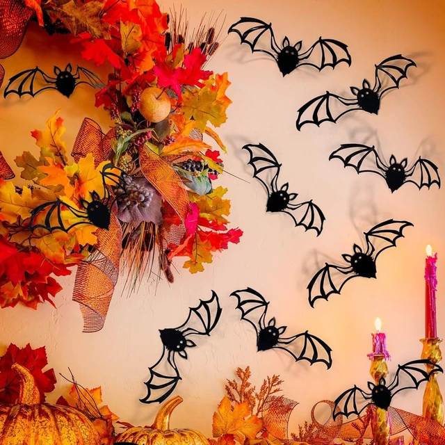 Main image of 24Pcs Halloween Decorations Horror 3D Bat Wall Decals Black Red Hollow Out Bats Window Decor, Self-Adhesive PVC Realistic Bats Wall Stickers Scary Halloween Parties Decorations for Home Indoor