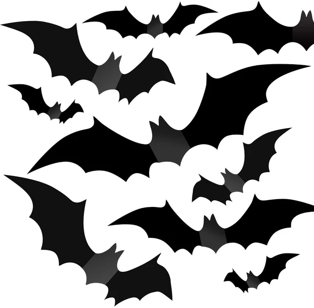 Main image of Partyreal 140Pcs Bats Halloween Decorations Party Supplies, Realistic PVC 3D Black Bat Stickers for Spooky Home Decor, DIY Wall Window Decal for Bathroom & Indoor Use (5 Sizes)