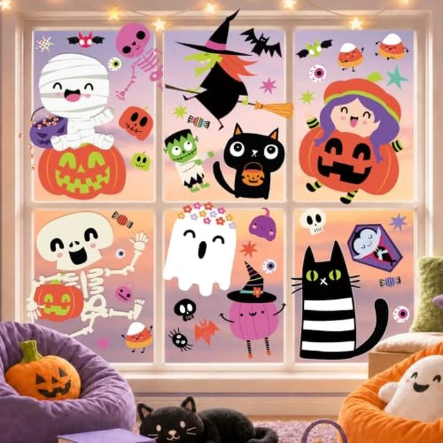 Alt view image 6 of 6 - Halloween Window Clings Decor Halloween Decorations Skeleton Ghost Stickers
