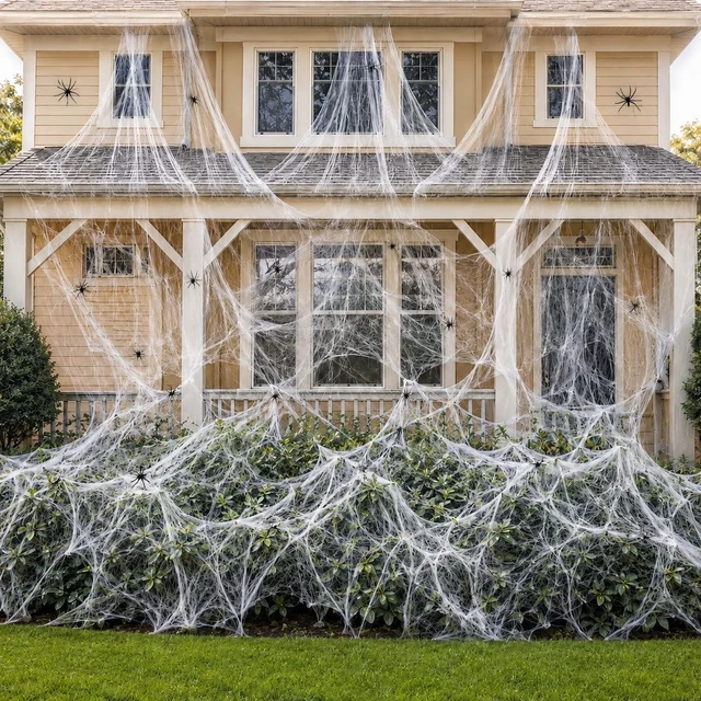Main image of 1000 Sqft Fake Spider-Webs Halloween-Decorations Halloween Webbing,Halloween Spider Web,Spider Web Decoration with 40 Fake Spiders,Super Stretch Cobwebs for Halloween Decorations Outdoor