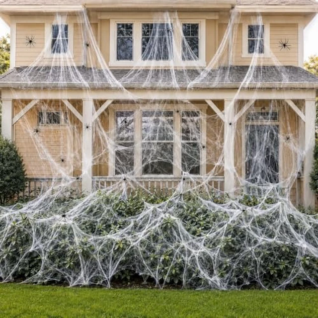 Alt view image 2 of 2 - 1000 Sqft Fake Spider-Webs Halloween-Decorations Halloween Webbing,Halloween Spider Web,Spider Web Decoration with 40 Fake Spiders,Super Stretch Cobwebs for Halloween Decorations Outdoor
