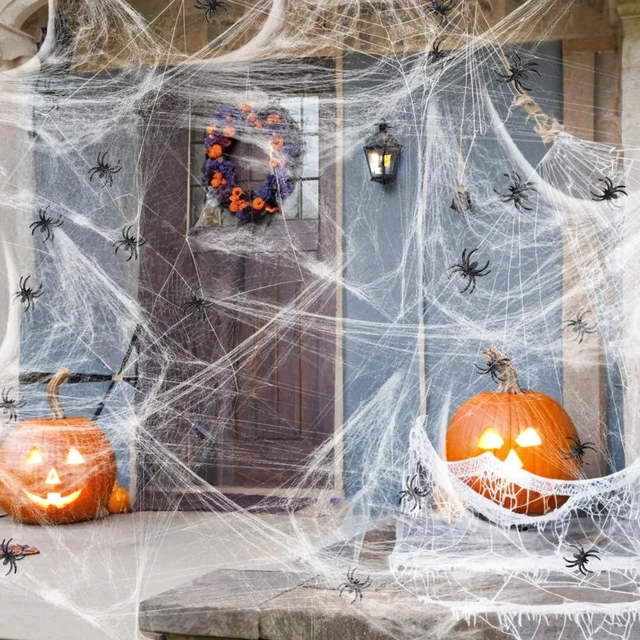 Main image of Spider Web Halloween Decoration with 1 Plastic Spiders, 60 Sq. Ft. | Super Stretch Cobwebs, Indoor and Outdoor Decor