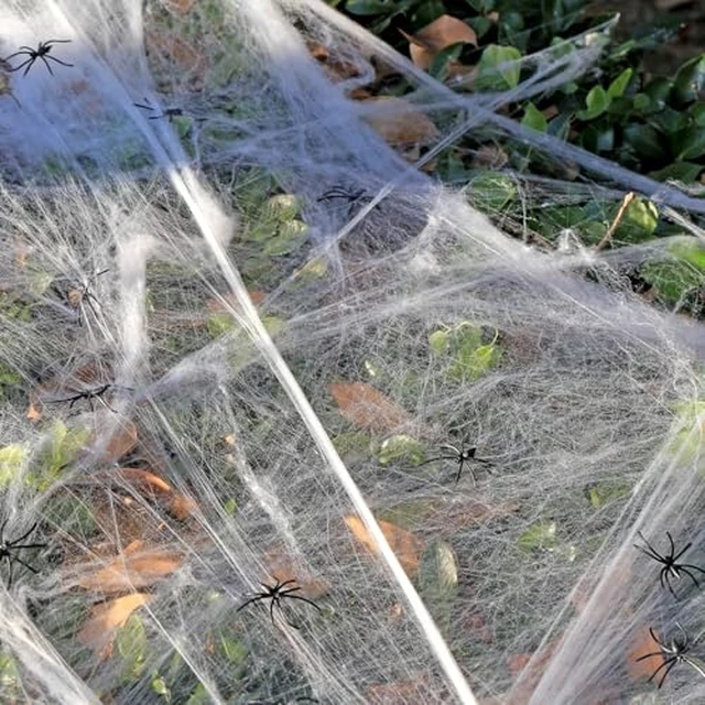 Alt view image 2 of 2 - Halloween Spider Web Decorations 200 Sq Feet with 30 Plastic Spiders - Indoor and Outdoor Cobwebs for Halloween Party Supplies, Spider Themed Decor