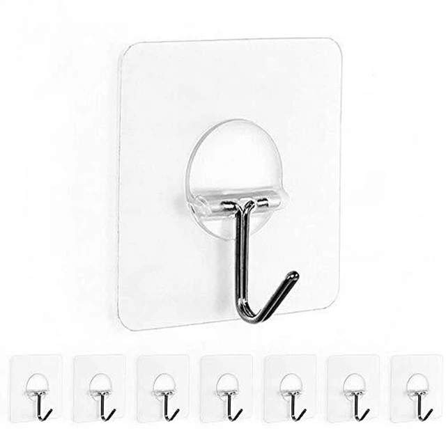 Alt view image 2 of 4 - Wall Hooks, Transparent Adhesive Hangers, Rotatable Stainless Steel Hooks, Easy Installation & Reusable, Works on Ceramic, Marble, Glass, Metal (Self Adhesive Hooks, 8, Count)