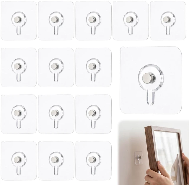 Main image of 15 Pcs Adhesive Picture Hooks Wall Hangers Without Nails Drill Screw | Heavy Duty Waterproof Hangers, No Damage Trace Sticker Hook, for Bathroom, Home, Kitchen, Office, Wall Mount, hanging frame