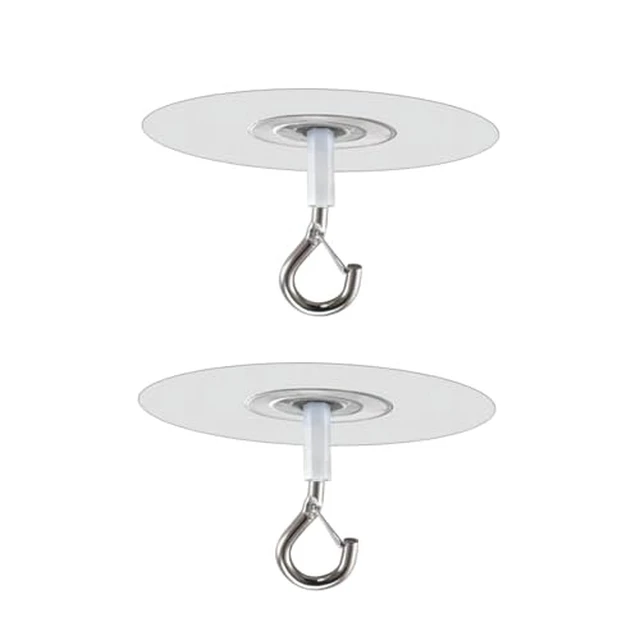 Alt view image 2 of 3 - 2Pcs Adhesive Ceiling Hook - Weight-Bearing Stick-On Ceiling Hook, Sticky | Drill Free Hanging Hook with Safety Clasp, Water Resistant for Plants Chimes Storage