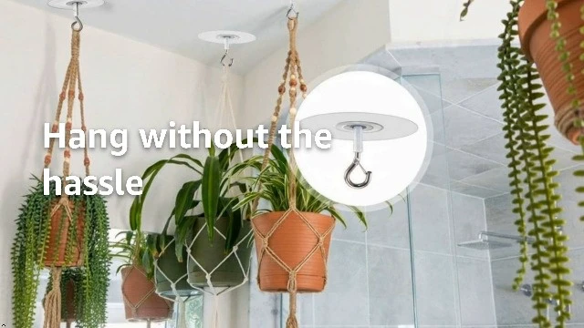 Alt view image 3 of 3 - 2Pcs Adhesive Ceiling Hook - Weight-Bearing Stick-On Ceiling Hook, Sticky | Drill Free Hanging Hook with Safety Clasp, Water Resistant for Plants Chimes Storage