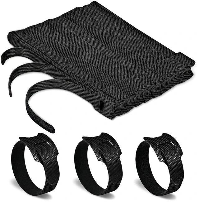 Main image of 100 Pack Reusable HookLoop Cable Ties, Adjustable Cord Wire Organizer | Reusable adjustable hookloop cable ties, durable for home & office, fast bundling, easy reuse, no wire damage.