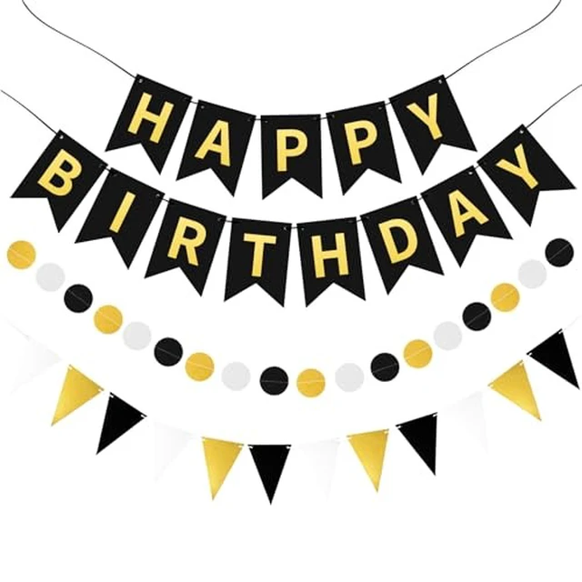 Alt view image 3 of 5 - Blue Happy Birthday Banner Hanging Sign Circle Dot Triangle Bunting