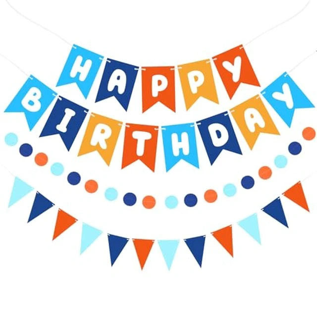 Alt view image 4 of 5 - Blue Happy Birthday Banner Hanging Sign Circle Dot Triangle Bunting