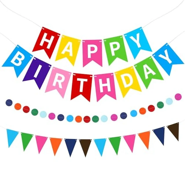Alt view image 5 of 5 - Blue Happy Birthday Banner Hanging Sign Circle Dot Triangle Bunting