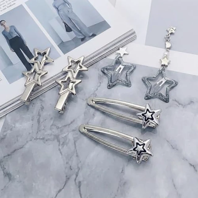 Alt view image 4 of 7 - 20 PCS Y2K Silver Star Hair Clips, Non-Slip Metal Snap Barrettes for Women Girls, Aesthetic Accessories for Fine Thick Hair, Cute Star Pins for Music Festival Rave Party Streetwear